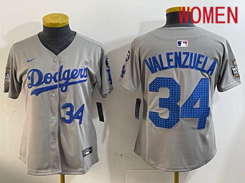 Women Los Angeles Dodgers #34 Valenzuela Grey Game 2024 Nike MLB Jersey style 12054